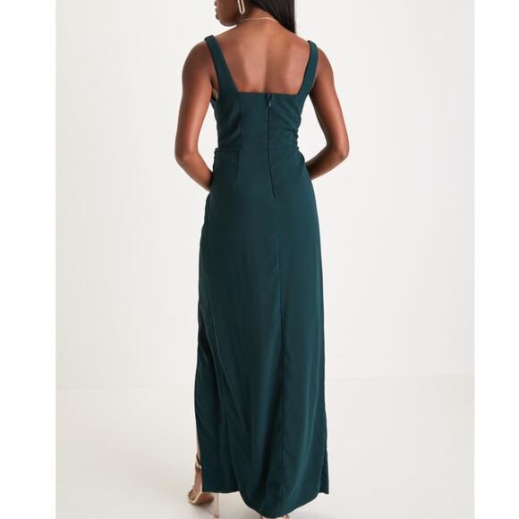 Lulus NWT Glamorous Disposition Emerald Green Square Neckline Ruched Maxi Dress - Picture 6 of 10